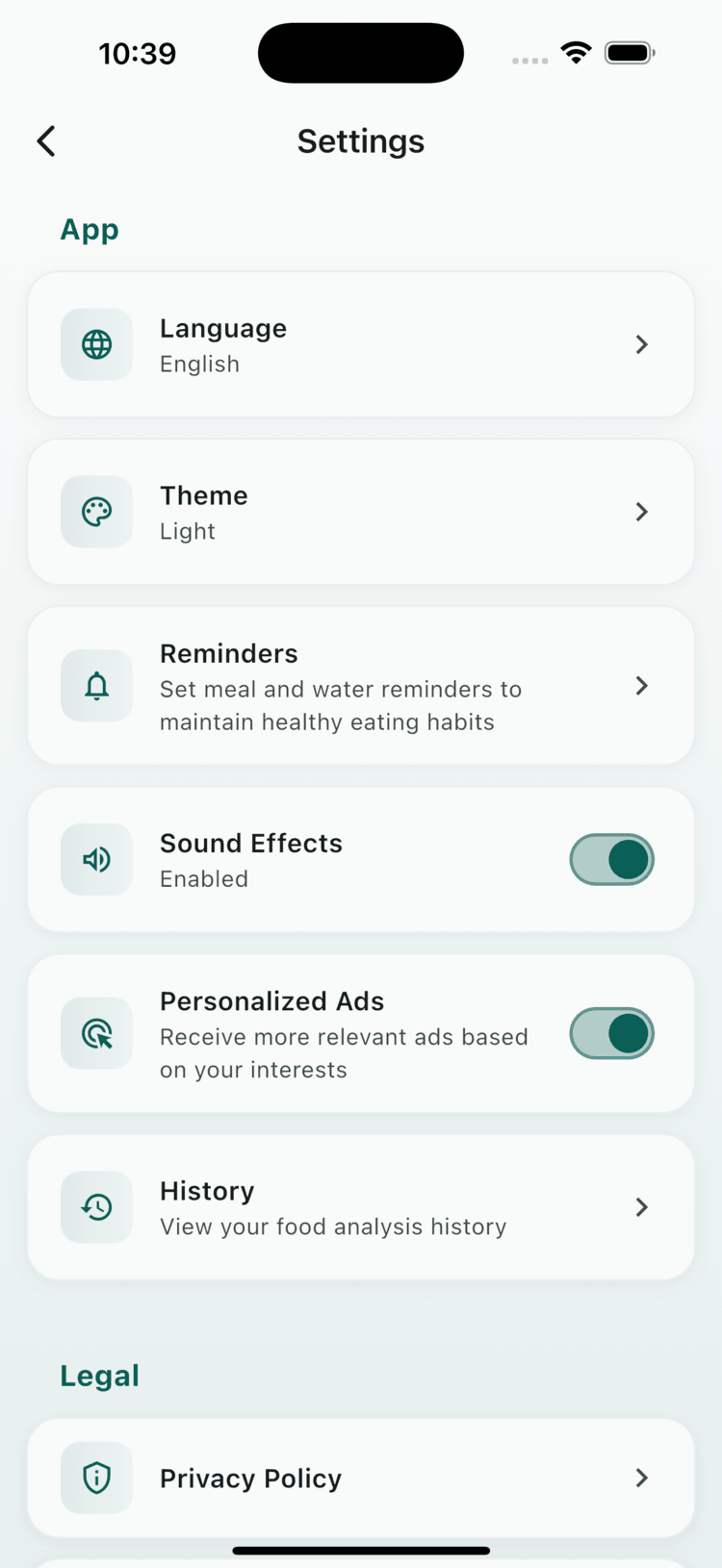 App Settings Screen